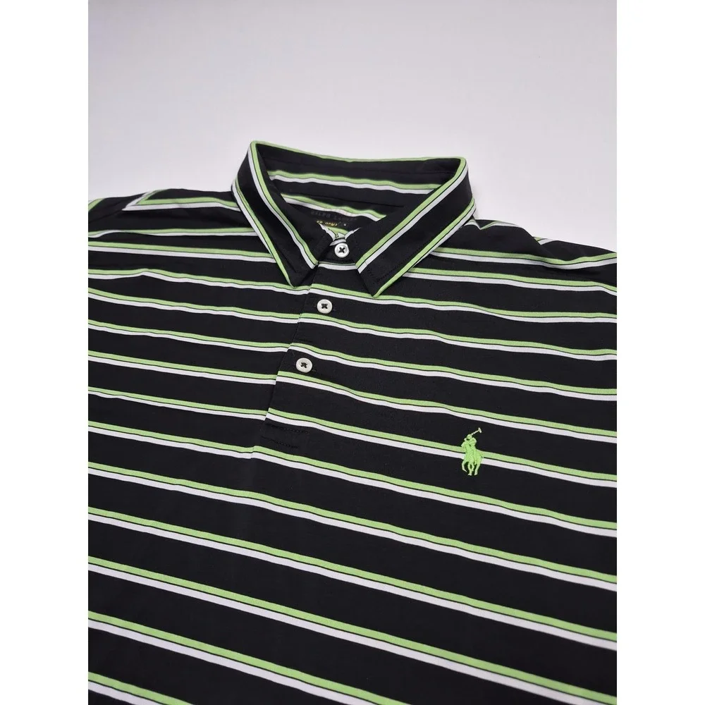 Polo Ralph Lauren Polo Shirt Mens XL Black Green Striped Performance Golf Pony